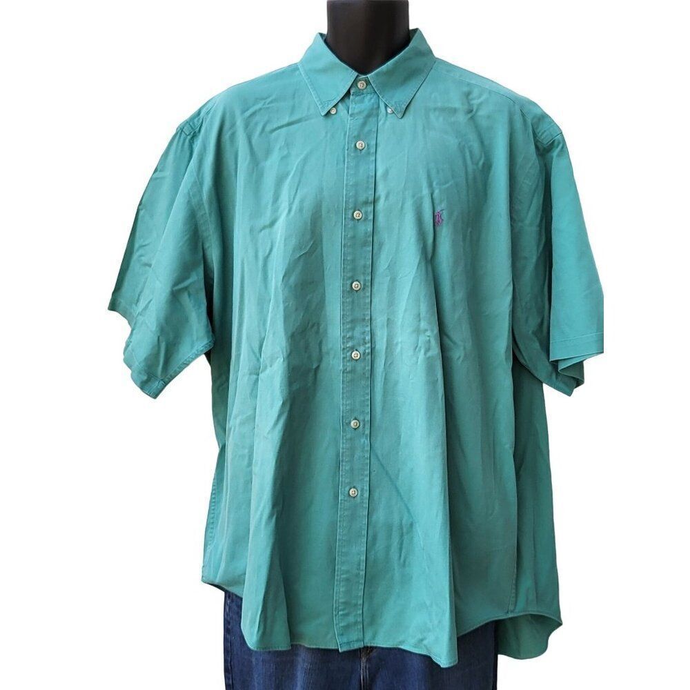 Ralph Lauren Blaire Button Up Shirt Men Sz XL Green Short sleeve Cotton‎